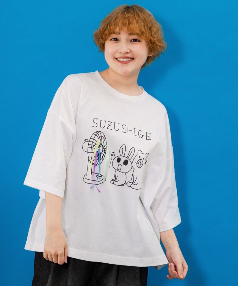 クマとウサギと扇風機Tシャツ-3