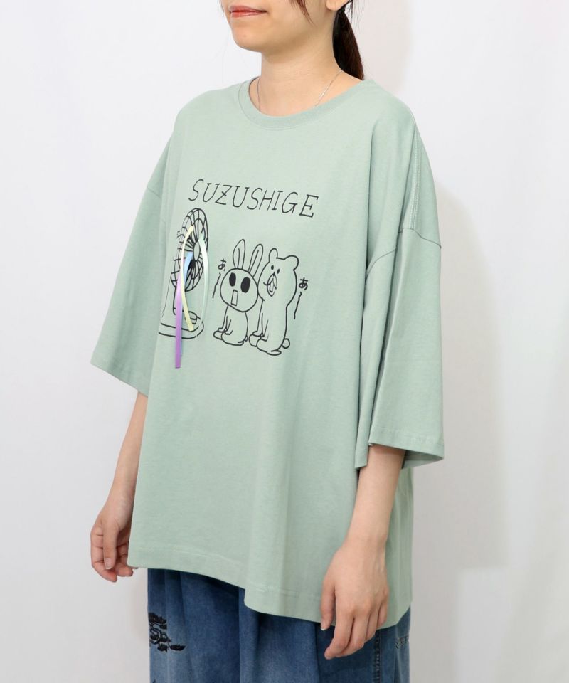 クマとウサギと扇風機Tシャツ-15
