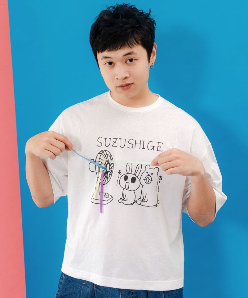 クマとウサギと扇風機Tシャツ-18