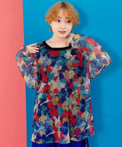 152695：タンクトップ付 花柄メッシュプルオーバーの通販-ScoLar