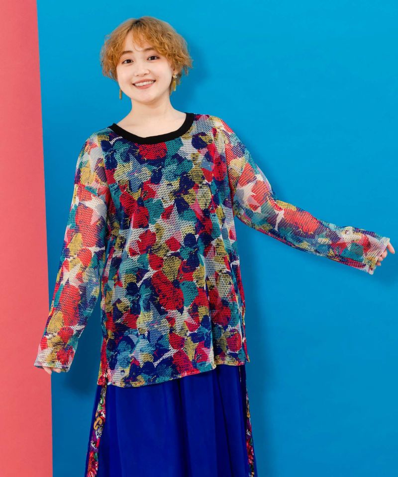 タンクトップ付 花柄メッシュプルオーバー-3