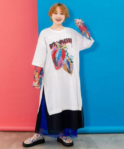 ☆スカラー　152666：スカラーキノコ柄 レース×シフォン切替ワンピース 152666：スカラーキノコ柄 レース×シフォン切替ワンピースの通販