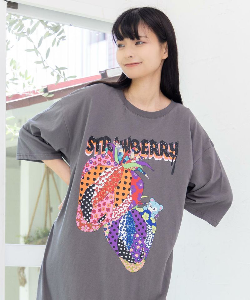 イチゴ柄メッシュ切替ワンピ-30