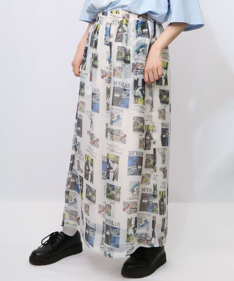 152684：アート・ネコ花柄 2柄展開シアーパンツの通販-ScoLar