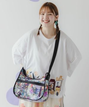 ネコ花柄 切替ショルダーバッグ-1