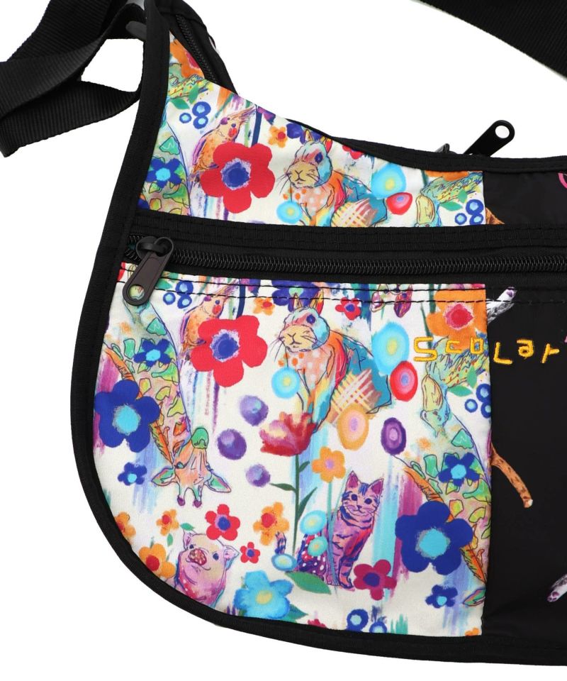 ネコ花柄 切替ショルダーバッグ-12