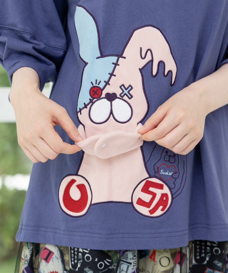 ハグしてくれるウサギぬいアップリケTシャツ-7