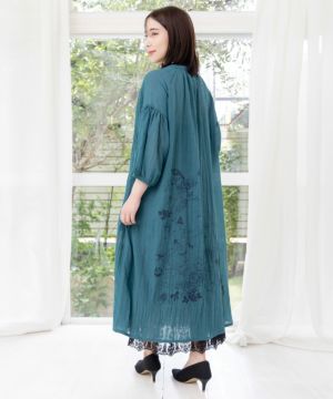 〓ROCHAS〓 dark-navy flowerレース シャツ ワンピース ヴァン Vin レース刺繍コットンシャツワンピース （ブラック
