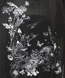 花と蝶柄 線描きシャツワンピース-17