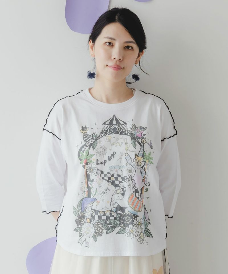 サーカス風柄のメローTシャツ-1