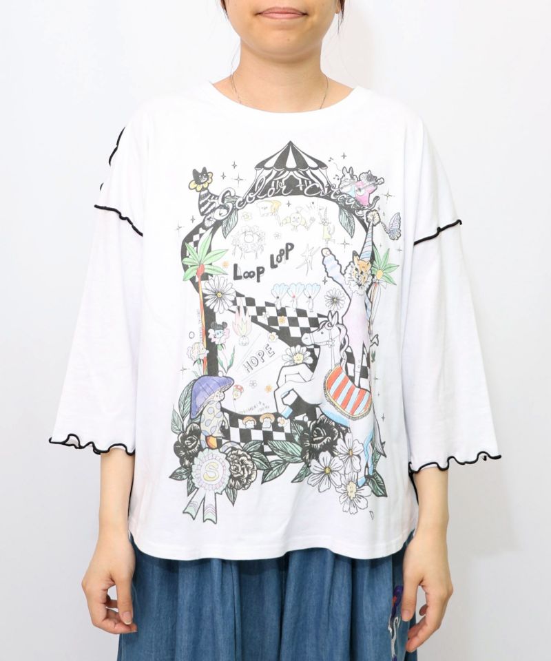 サーカス風柄のメローTシャツ-7