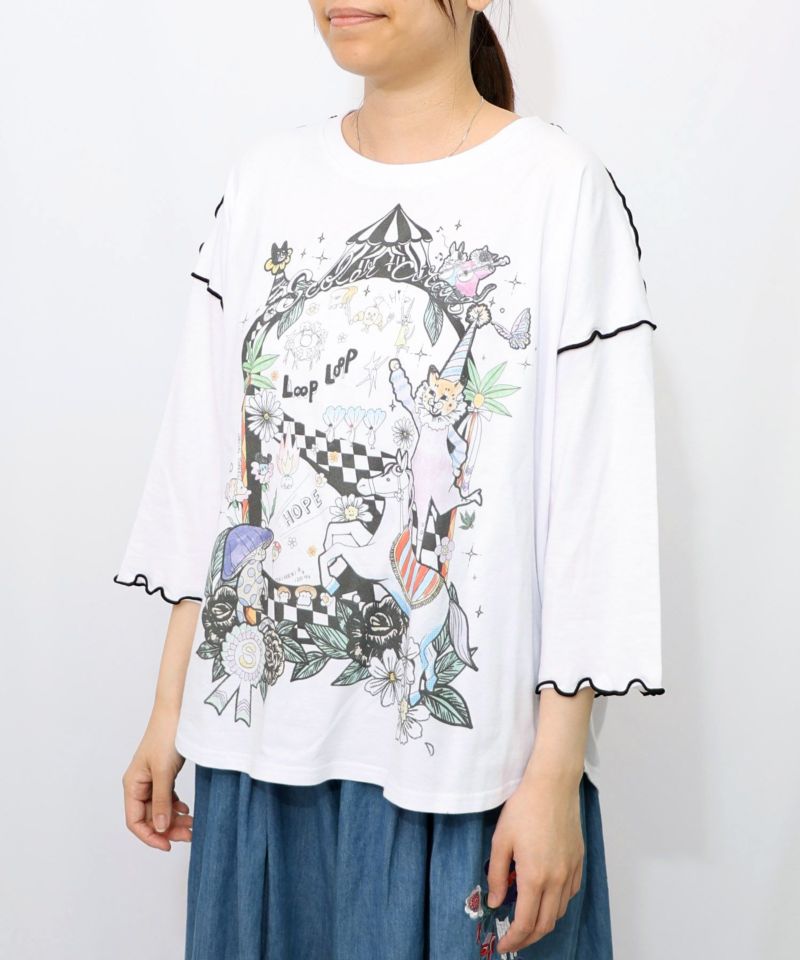 サーカス風柄のメローTシャツ-8
