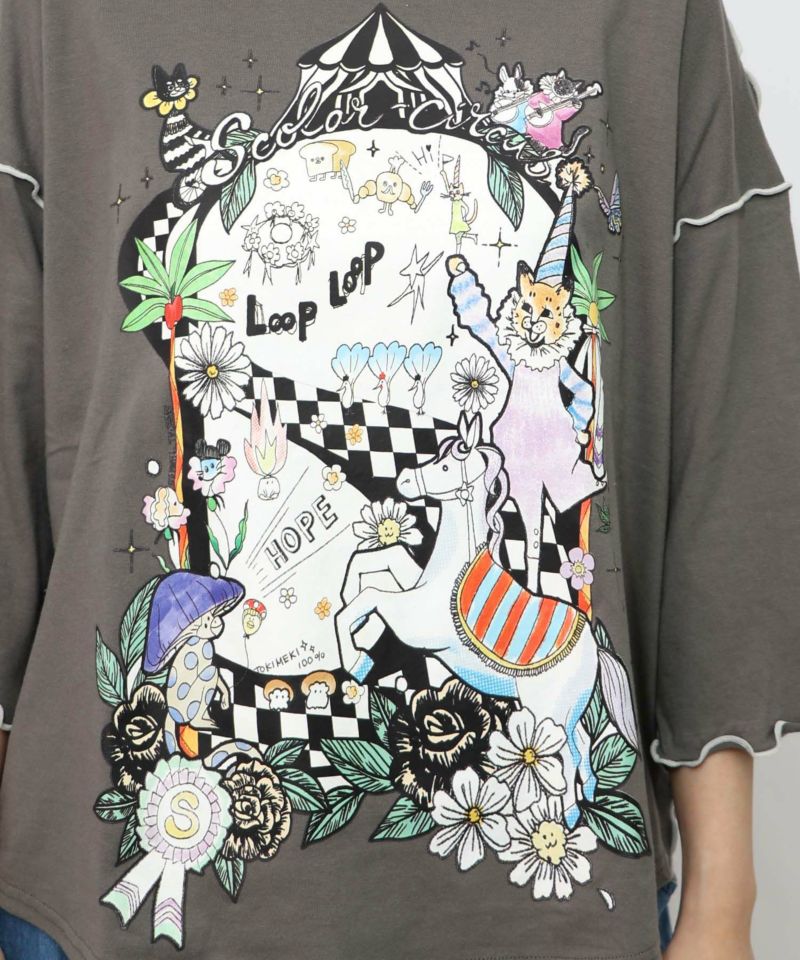 サーカス風柄のメローTシャツ-14