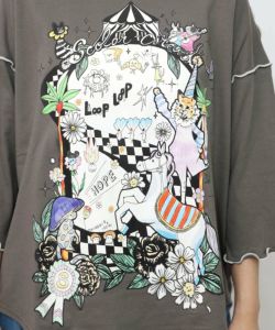 サーカス風柄のメローTシャツ-14