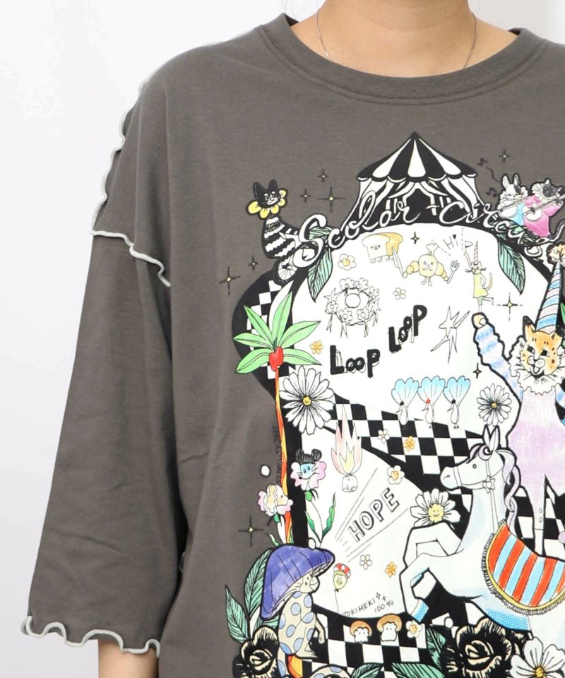 サーカス風柄のメローTシャツ-16