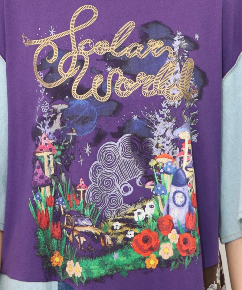 【スカラー】リメイク風デニム切替花柄OP ScoLar スカラー リメイク風デニム切替 花柄ワンピース