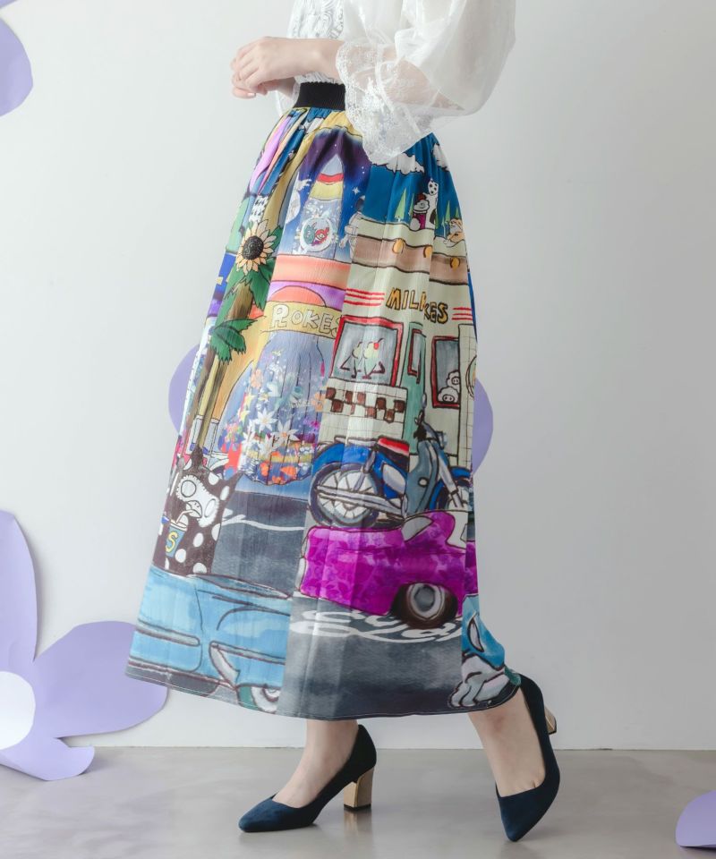 152755：四季の柄・ヴィンテージカー 2柄展開スカートの通販-ScoLar
