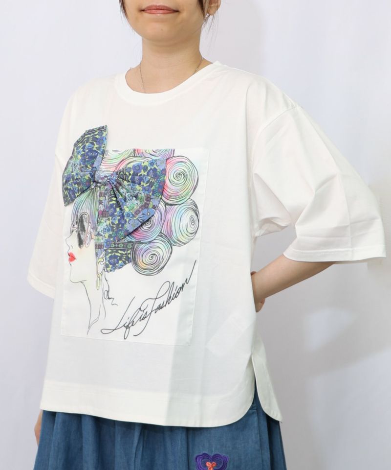 ScoLar152640 女の子リボンアップリケ 接触冷感TシャツL-LLサイズ 152640：女の子リボンアップリケ 接触冷感Tシャツの通販-ScoLar