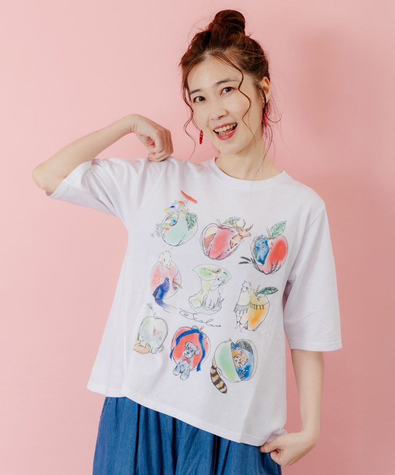 アニマルリンゴ柄Tシャツ-1
