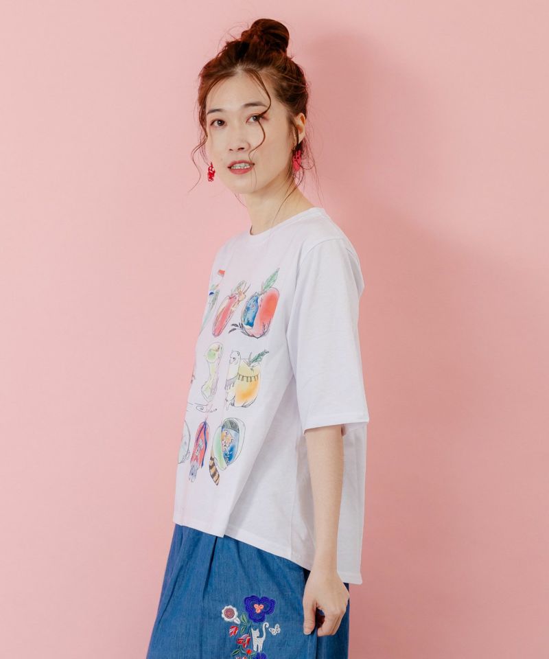 アニマルリンゴ柄Tシャツ-3