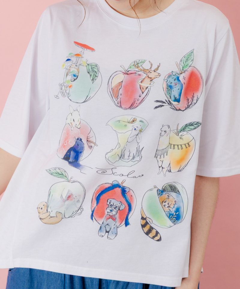 アニマルリンゴ柄Tシャツ-5