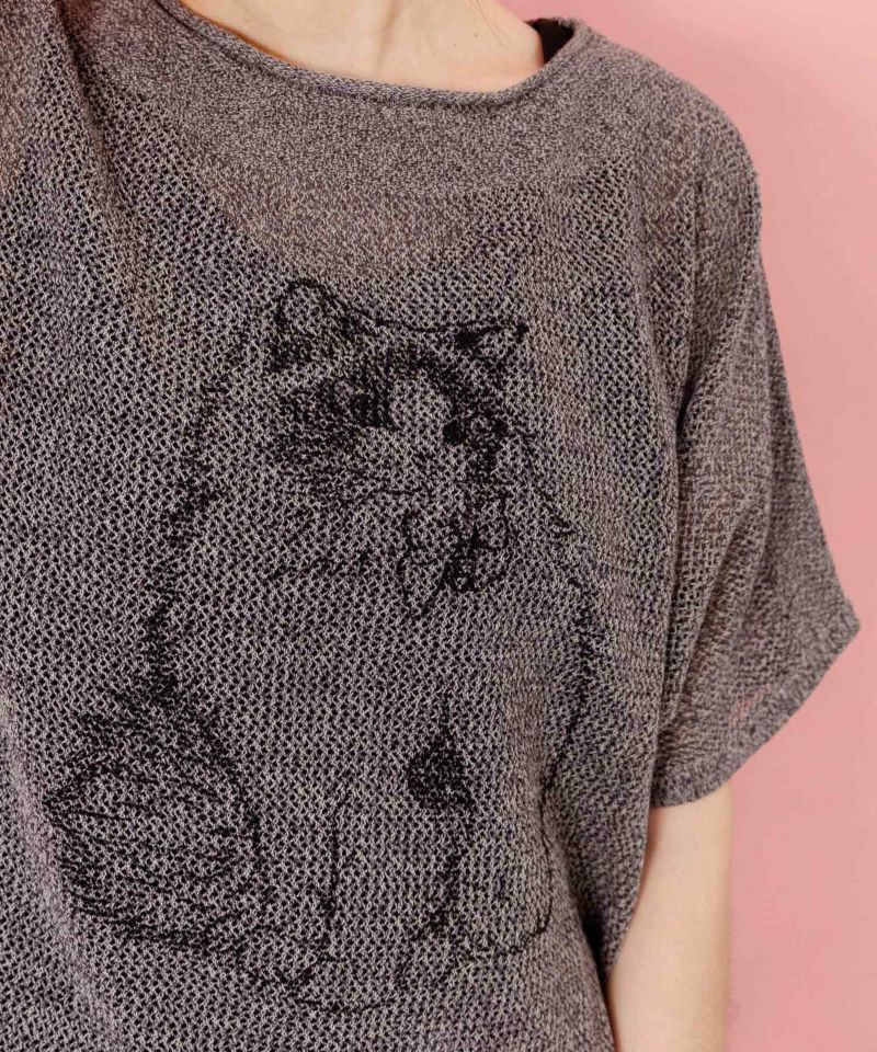 麻混KNITネコ柄プルオーバー-6