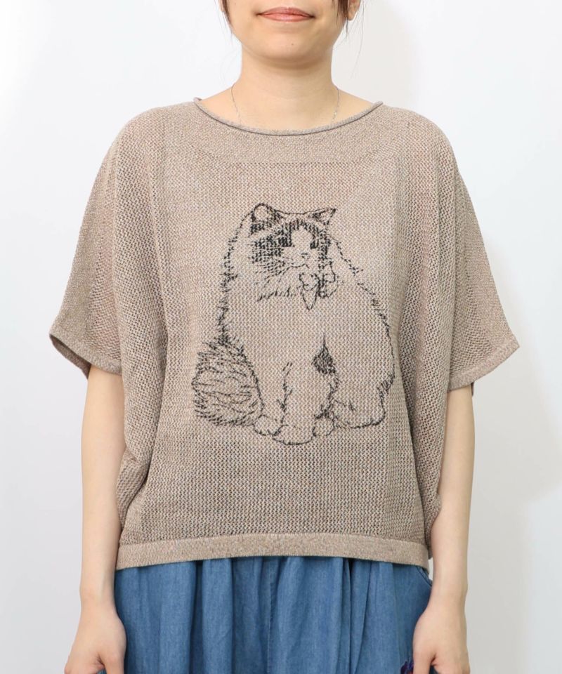 麻混KNITネコ柄プルオーバー-11