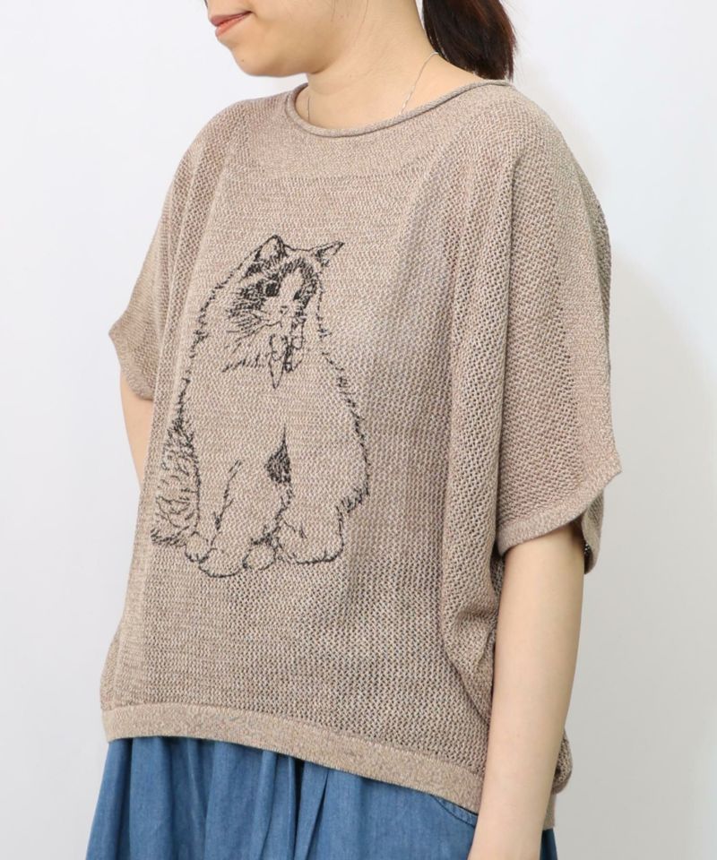麻混KNITネコ柄プルオーバー-12