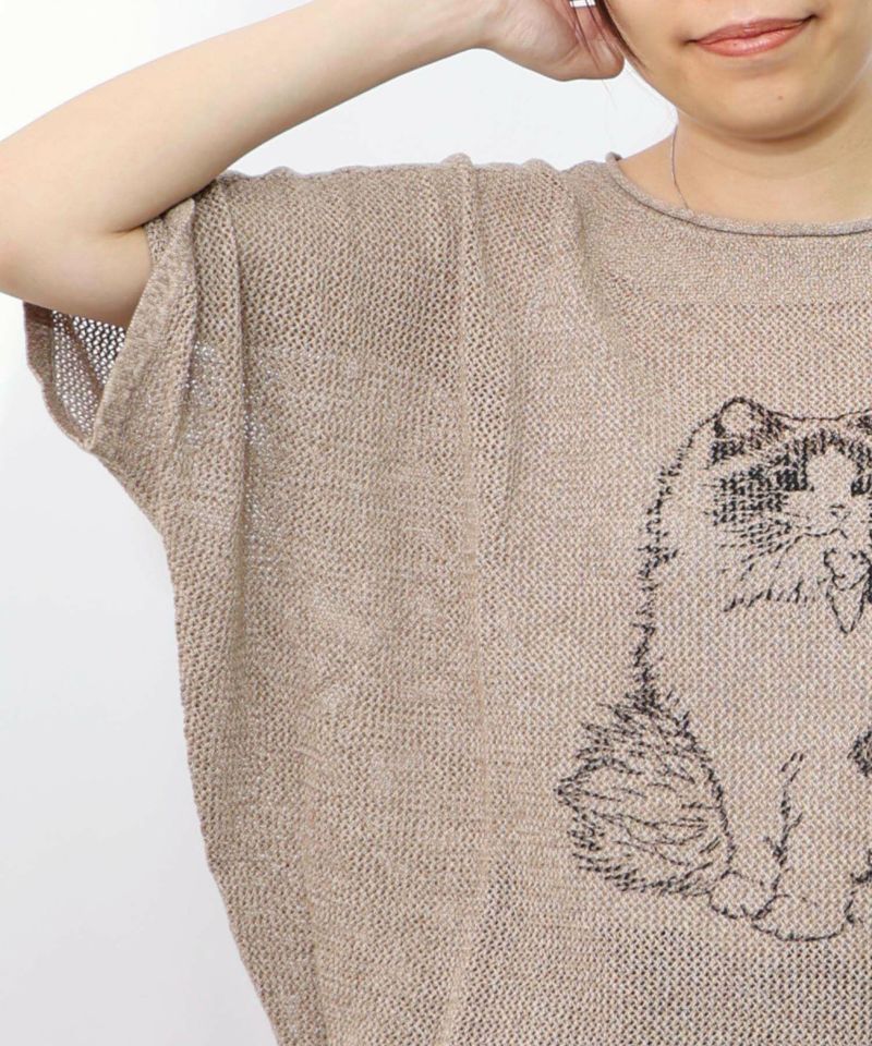 麻混KNITネコ柄プルオーバー-18