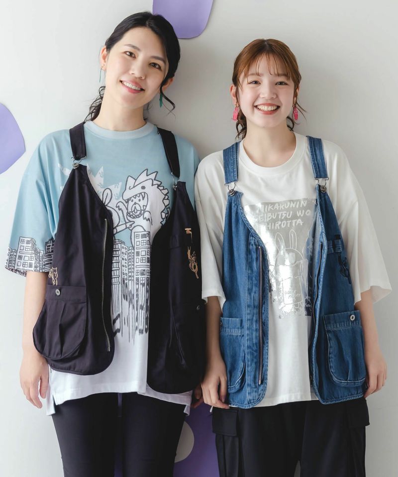 ワークテイスト刺繍 デニムベスト-1