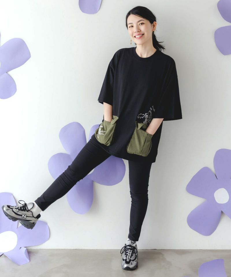 ヒーローごっこ刺繍 ポケット付きドロストTシャツ-2