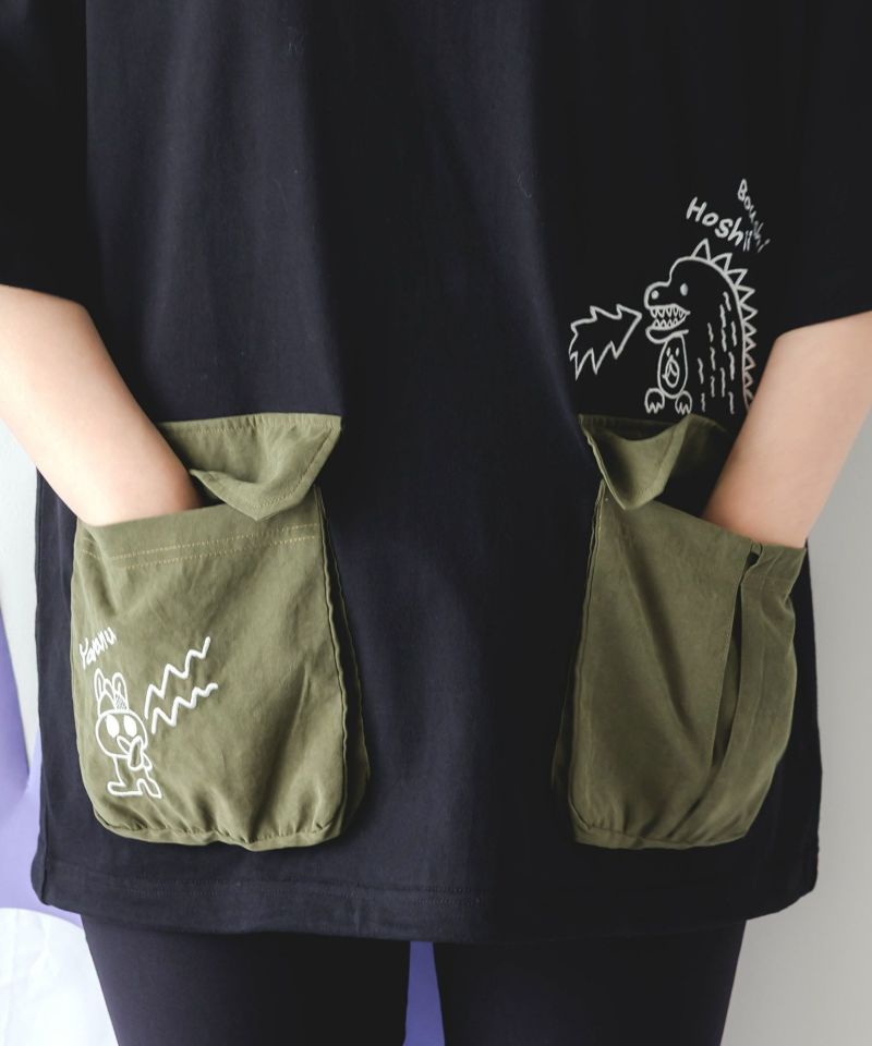 ヒーローごっこ刺繍 ポケット付きドロストTシャツ-6