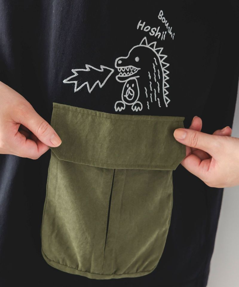 ヒーローごっこ刺繍 ポケット付きドロストTシャツ-7