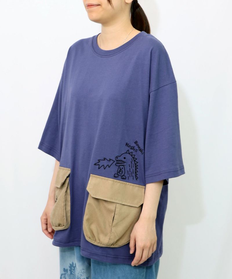 ヒーローごっこ刺繍 ポケット付きドロストTシャツ-17