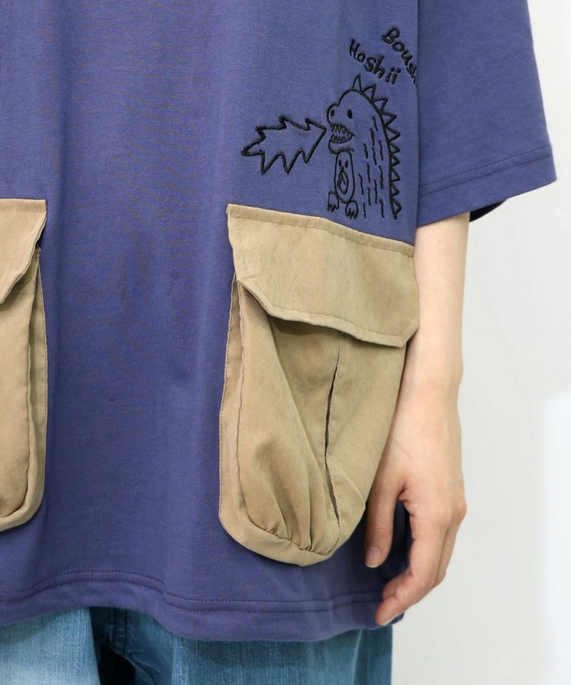 ヒーローごっこ刺繍 ポケット付きドロストTシャツ-22