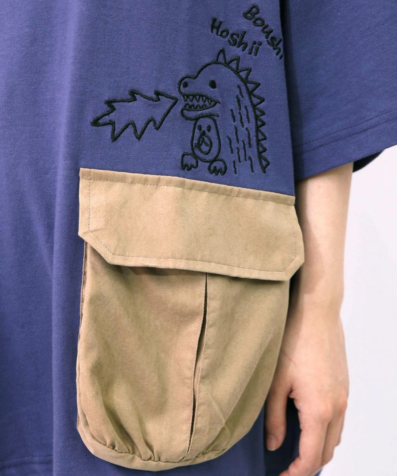 ヒーローごっこ刺繍 ポケット付きドロストTシャツ-23