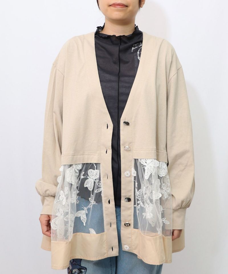iS ScoLar 552274：蝶柄チュール切替カーディガン 552274：蝶柄チュール切替カーディガンの通販-ScoLar