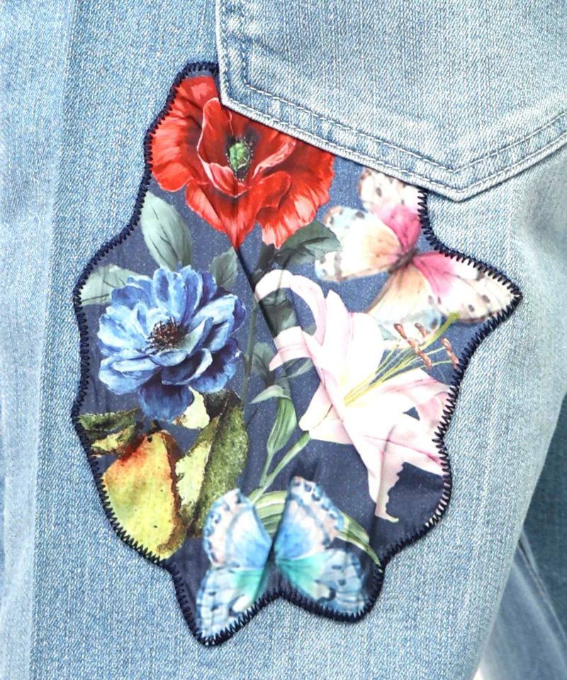 蝶花アップリケ ストレッチデニムパンツ-21