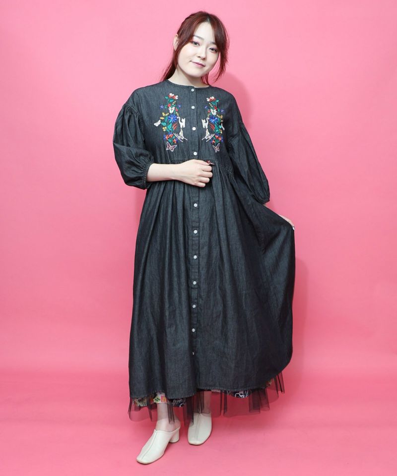 花柄刺繍デニムグラデーション シャツワンピース-3