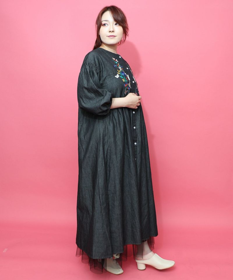 花柄刺繍デニムグラデーション シャツワンピース-5