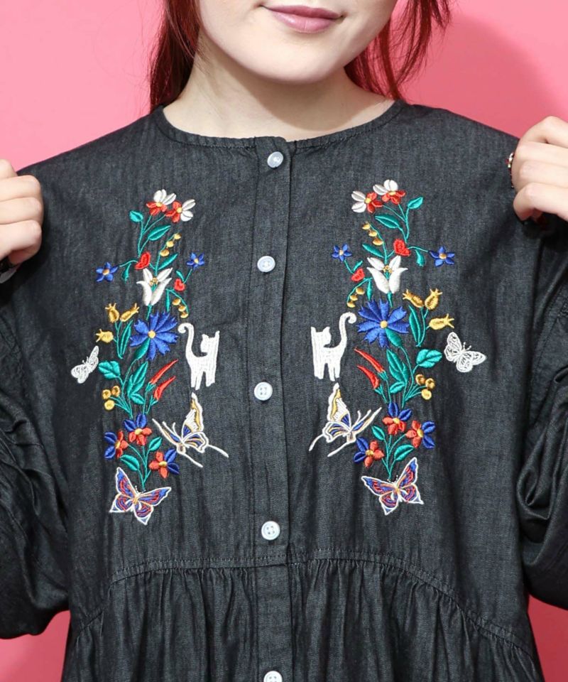 花柄刺繍デニムグラデーション シャツワンピース-6