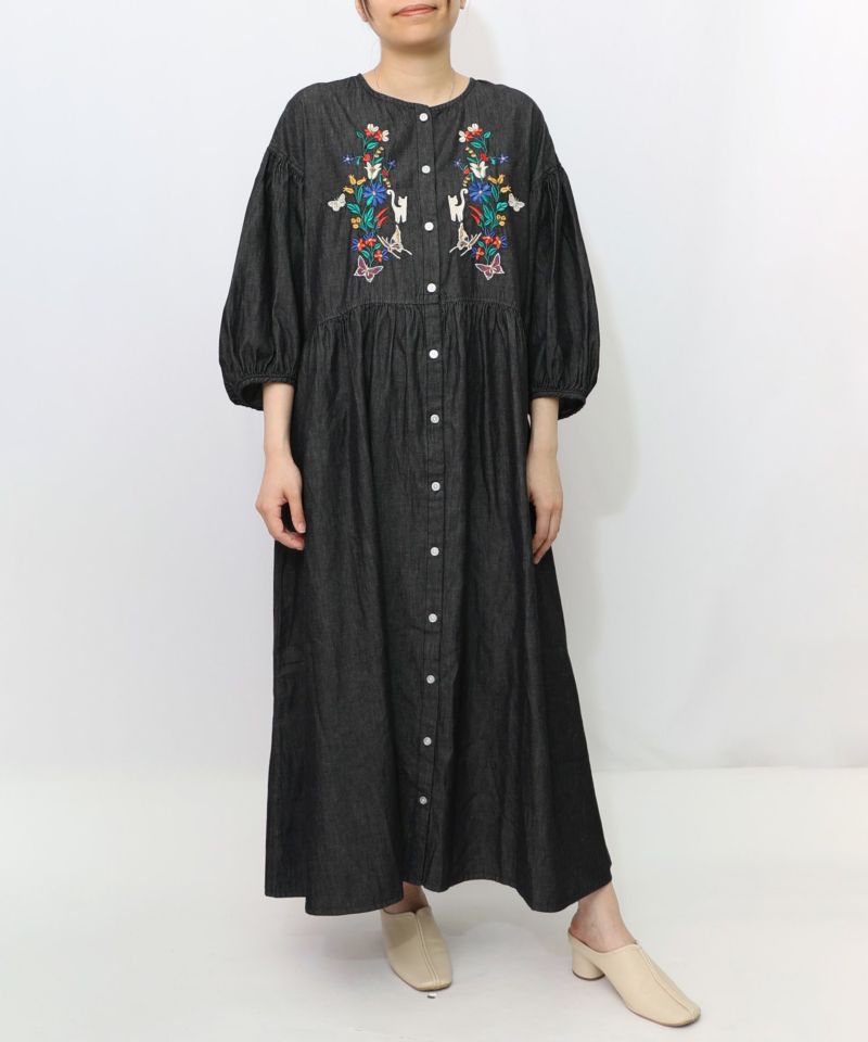 花柄刺繍デニムグラデーション シャツワンピース-7