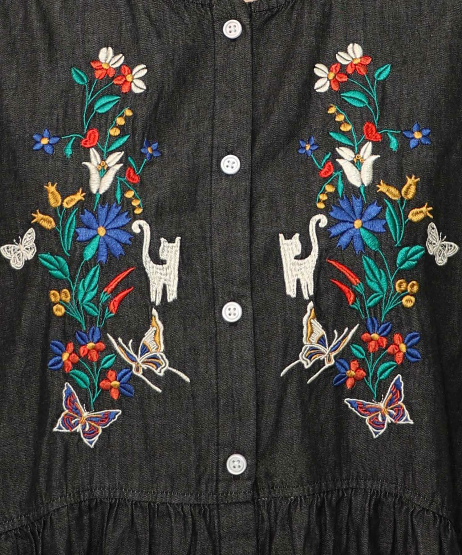 152736:花柄刺繍デニムグラデーション シャツワンピースの通販 152736:花柄刺繍デニムグラデーション シャツワンピースの通販