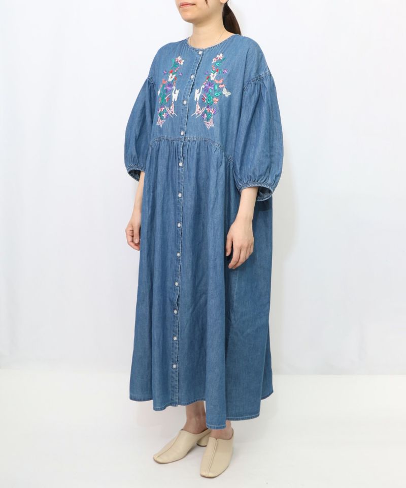花柄刺繍デニムグラデーション シャツワンピース-12