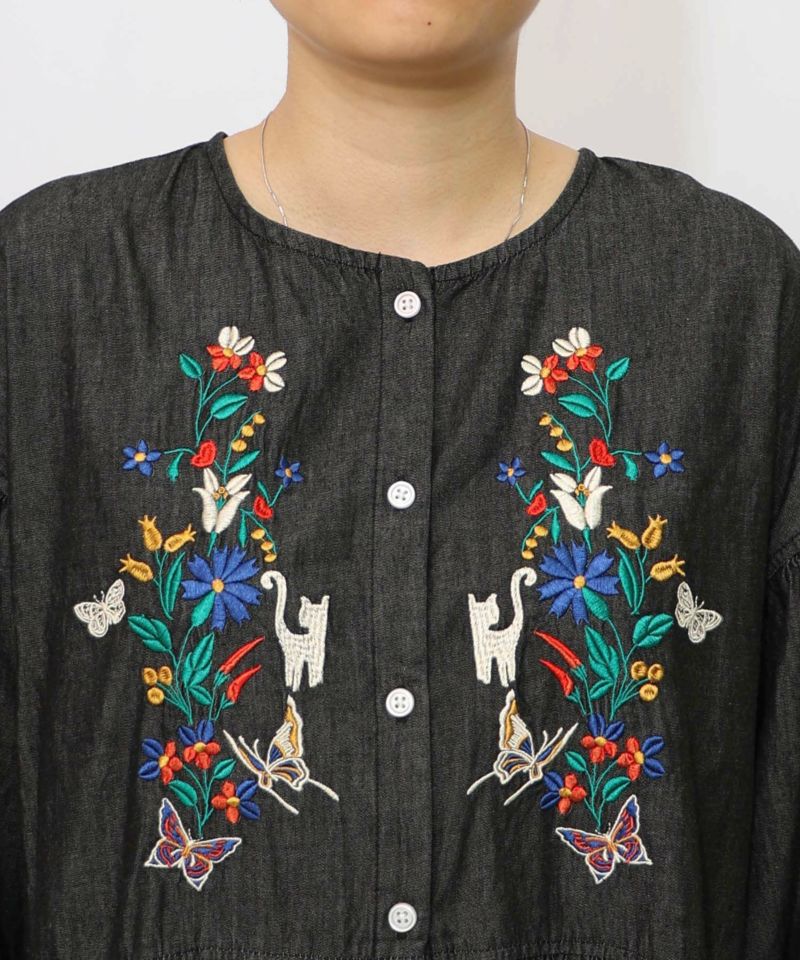花柄刺繍デニムグラデーション シャツワンピース-15