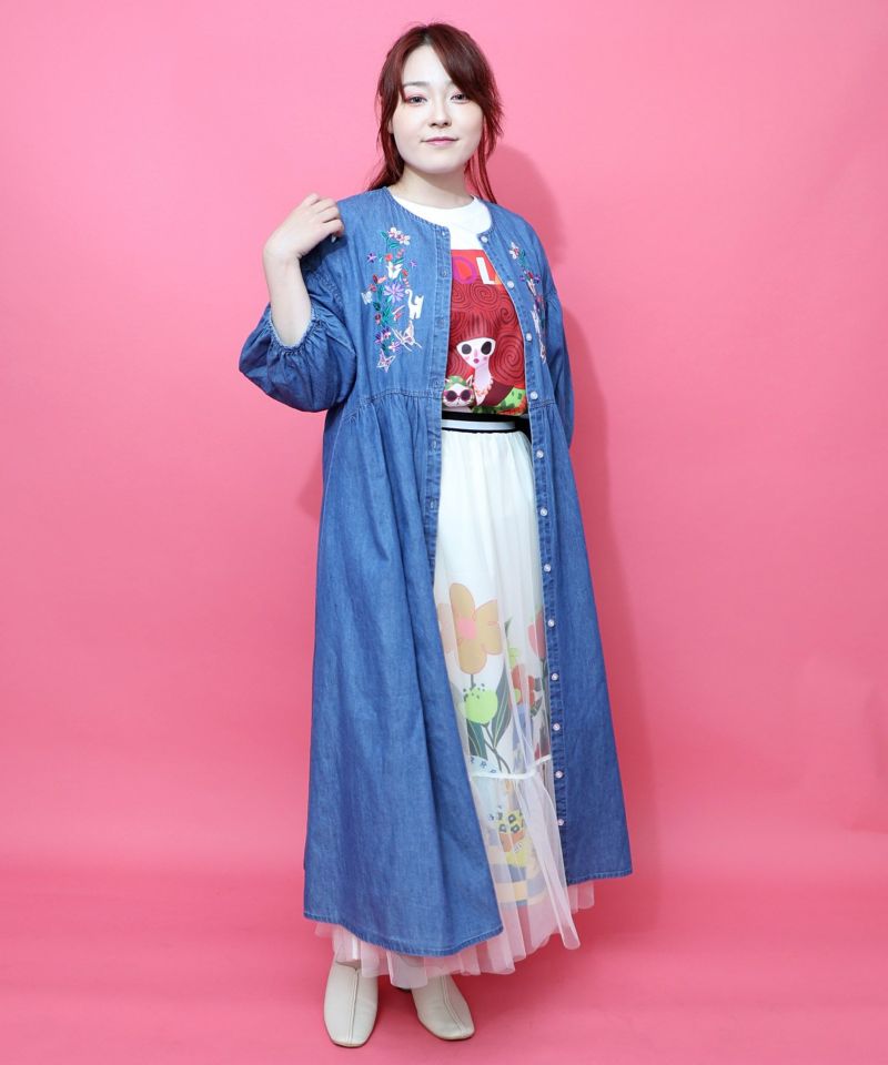 152736：花柄刺繍デニムグラデーション シャツワンピースの通販