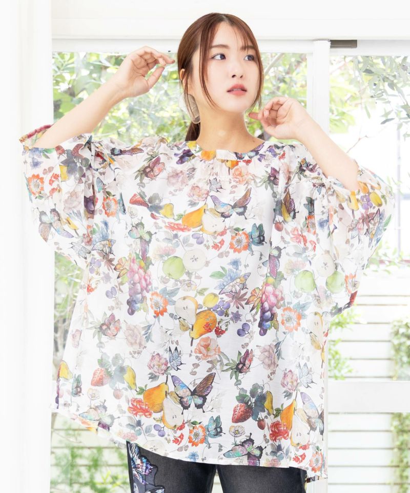 ミックスフルーツ柄シアーチェックチュニック-1