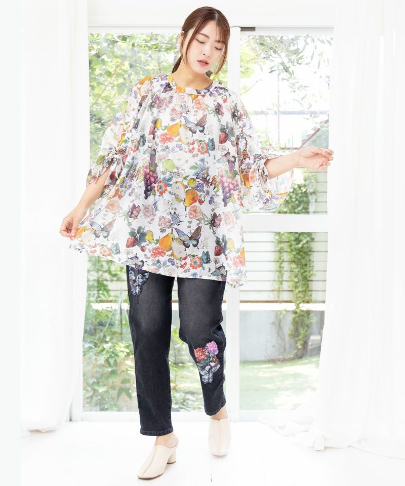 ミックスフルーツ柄シアーチェックチュニック-2