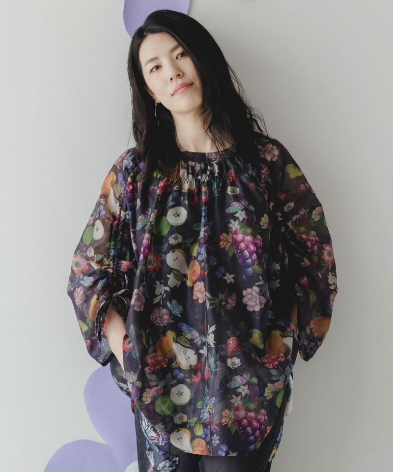 ミックスフルーツ柄シアーチェックチュニック-14