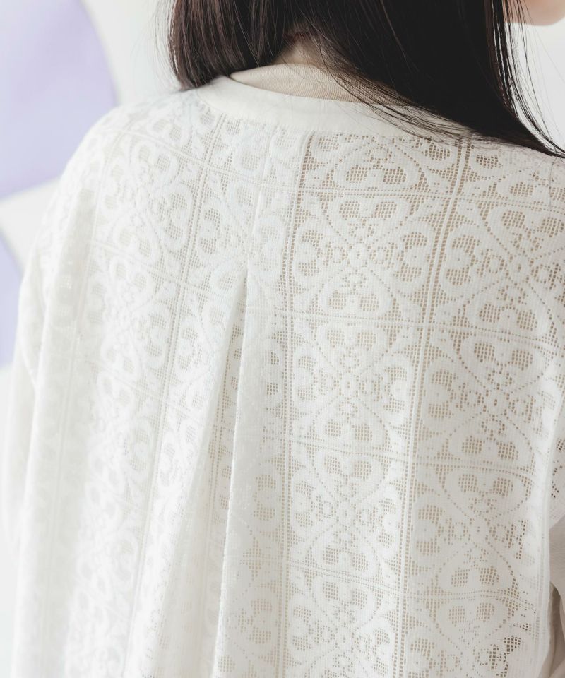 異素材シアー切替 花束刺繍シャツ-7